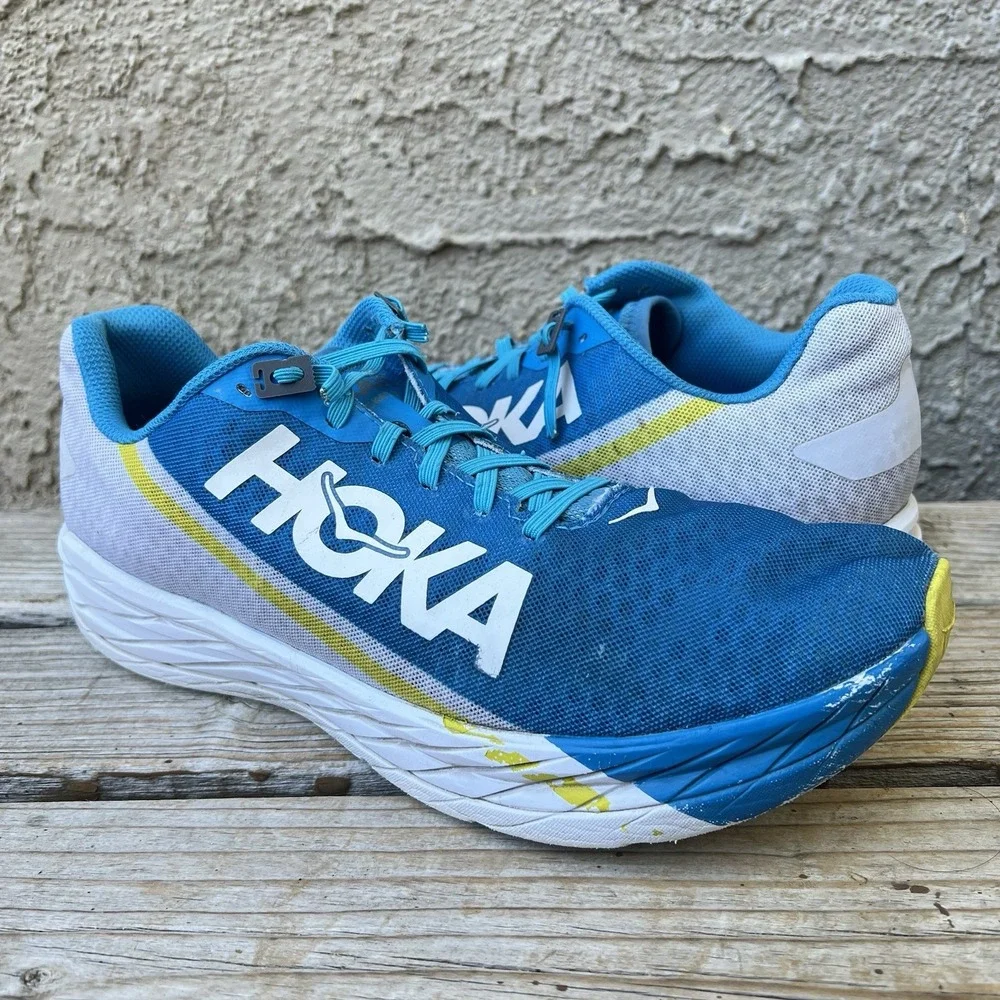 Hoka One One Shoes Men Size 11.5 Rocket X Blue White Running Sneakers Racing